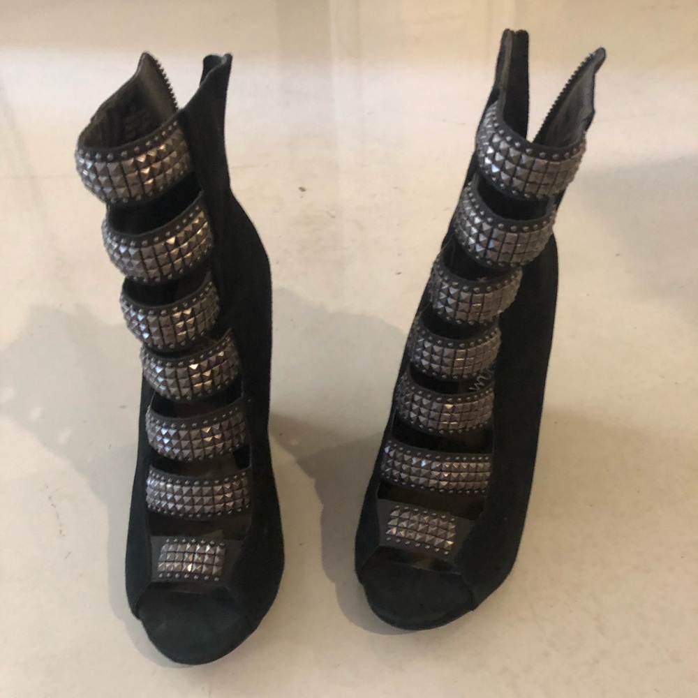 Black silver ankle wedges